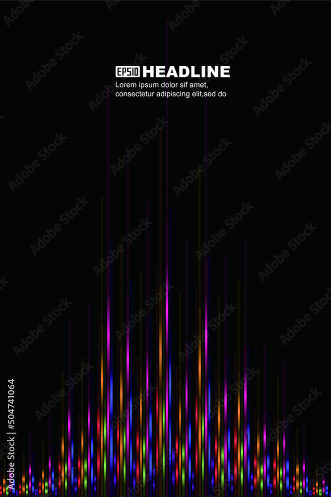 Poster colorful pulsating lines extend upward against the background of internet technology posters