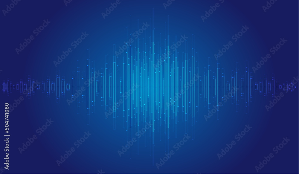 Poster blue as the sound wave pulsating line internet technology background