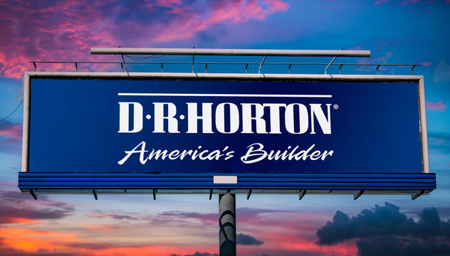 Advertisement billboard displaying logo of D.R. Horton