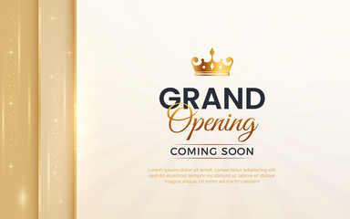 Grand opening luxury invitation design template with glitter light effects, golden elements and 3d editable text effect
