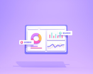 3D Render data analyst dashboard, financial report and seo marketing