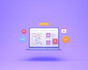 3D Render web development, software development, web design, coding and programming