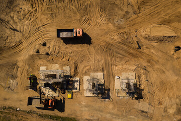 Drone top down view of construction site