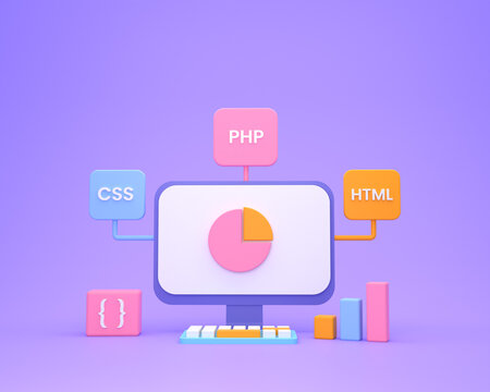 3D Render web development, software development, web design, coding and programming