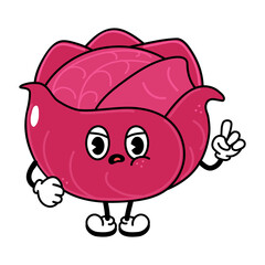 Cute angry sad red cabbage character. Vector hand drawn traditional cartoon vintage, retro, kawaii character illustration icon. Isolated on white background. Angry cabbage character concept