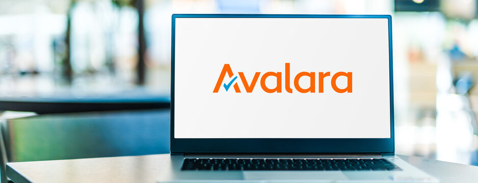 Laptop computer displaying logo of Avalara