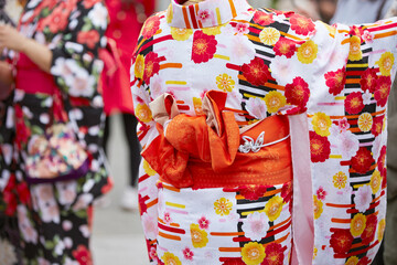 Back view of a woman wearing a yukata