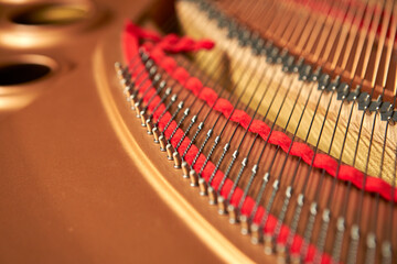 Close-up of the inside of a grand piano