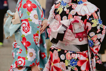 Back view of a woman wearing a yukata