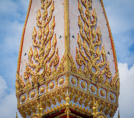 Details and fragments of old traditional buddhist temple in Thailand