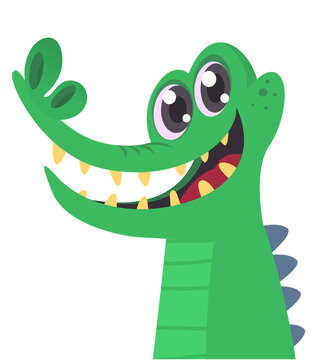 Funny green crocodile cartoon . Vector illustration for children book