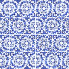 Gordijnen Seamless ornamental pattern with blue and white traditional pattern. Arabesque, tile, blue traditional pattern background. hand drawn background © Tonia Tkach