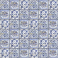 ceramic tile stylization blue ornaments. Azulejos, Portugal, Turkish ornament, Moroccan tile mosaic, Talavera ornament.