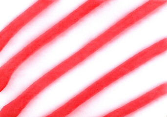 Red spray stain paint diagonal lines, stripe isolated on white background and texture