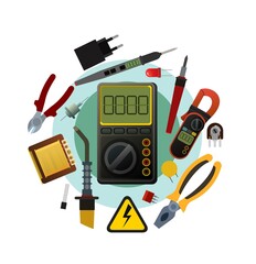 Tools for electrician. Repair of radio electronic and microprocessor equipment. Spare parts components and service. Isolated on white background. Single object icon. Vector