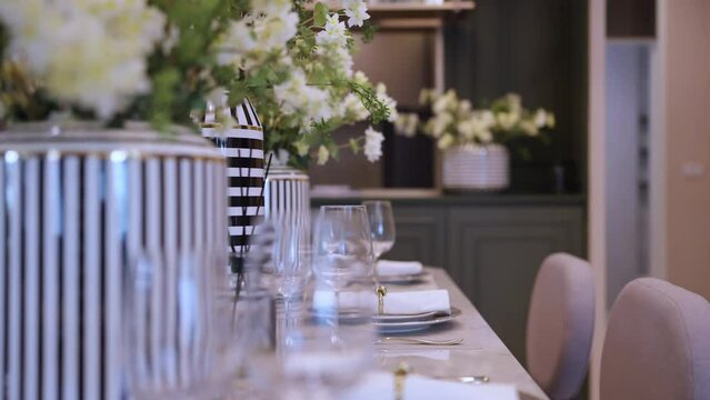decorative ideas interior Table with glasses of house showflat arrangement indining room with background of white curtain with sunset home sweet home ideas concet