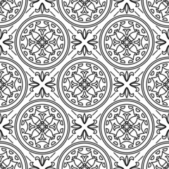 Seamless texture with black and white oriental geometric ornament. Vector mosaic pattern