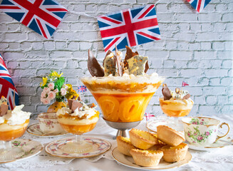 Queen Elizabeth II Platinum Jubilee  Pudding   /trifle   vintage tea  party  street celebrations  - obrazy, fototapety, plakaty