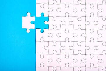 jigsaw puzzle pattern missing piece White jigsaw puzzle pattern top view to express alliance union...
