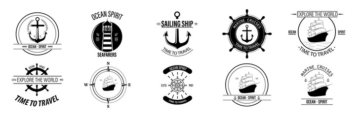 Set of marine symbols. Symbol of sailors, sail, cruise - obrazy, fototapety, plakaty