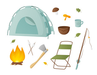 Set of elements for a hike. Tactical equipment for recreation, fishing and travel.