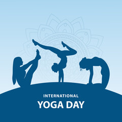 Illustration of woman poses different asana. Celebrating international yoga day.