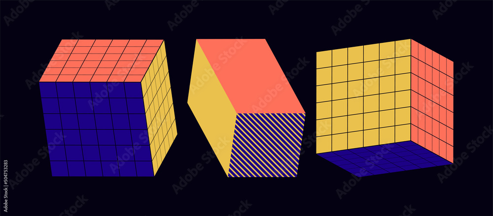 Poster abstract geometric vector pattern with simple 3d shapes bright colors.