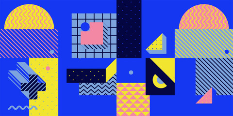 Trendy Colorful Geometric Pattern In 80s-90s Styles.