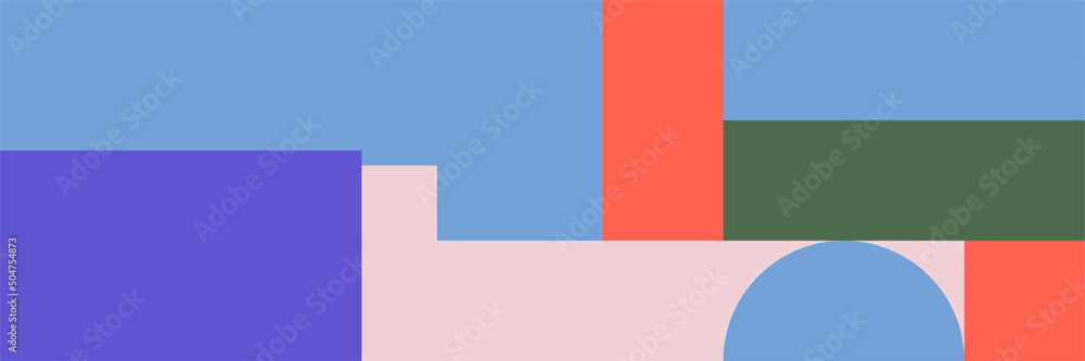 Poster vector seamless pattern with simple abstract elements, lines, circles, squares
