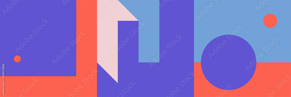 Poster vector seamless pattern with simple abstract elements, lines, circles, squares
