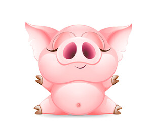 Pig sitting on a twine