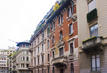 Fototapeta na wymiar Impressive Art Nouveau building in Porta Venezia district in Milan 