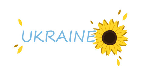 Banner with sunflowers as a symbol of freedom in Ukraine on white background. Save Ukraine. Pray for Ukraine peace. 