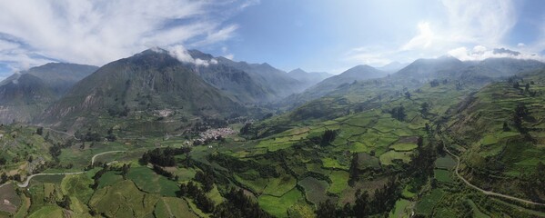 aerial panorama of canta village in peruvian andes