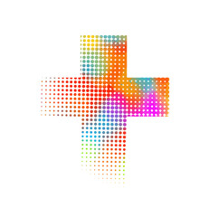 Obraz premium Black halftone cross on the white background. Christian symbol. Vector illustration.
