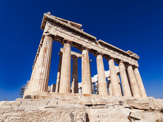Parthenon temple on Acropolis of Athens, Greece, is a work of art. It is built without the use of...