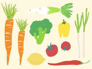 Doodle style illustration of ingredients vegetables