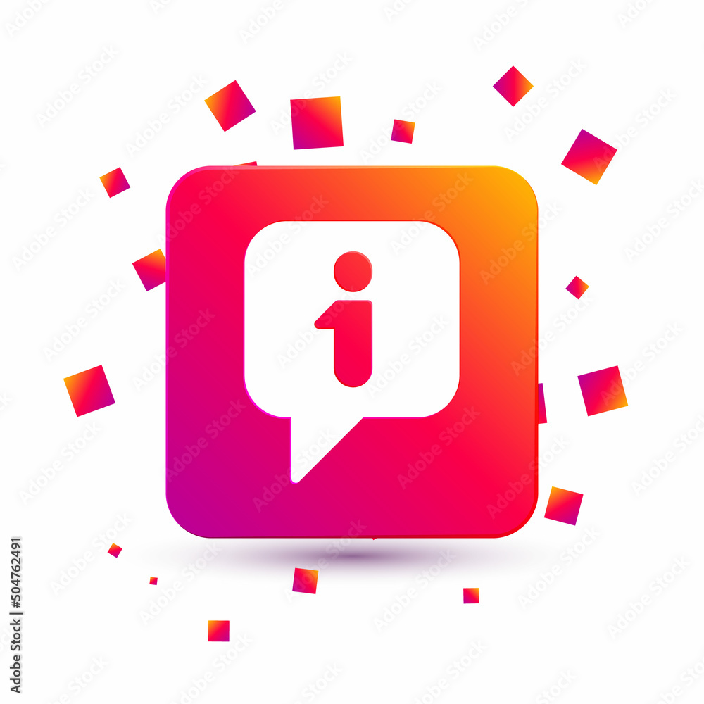 Poster white information icon isolated on white background. square color button. vector