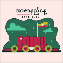 Burmese Martyrs Day Arzarni mausoleum memorial Myanmar national holiday 19 July template vector graphic