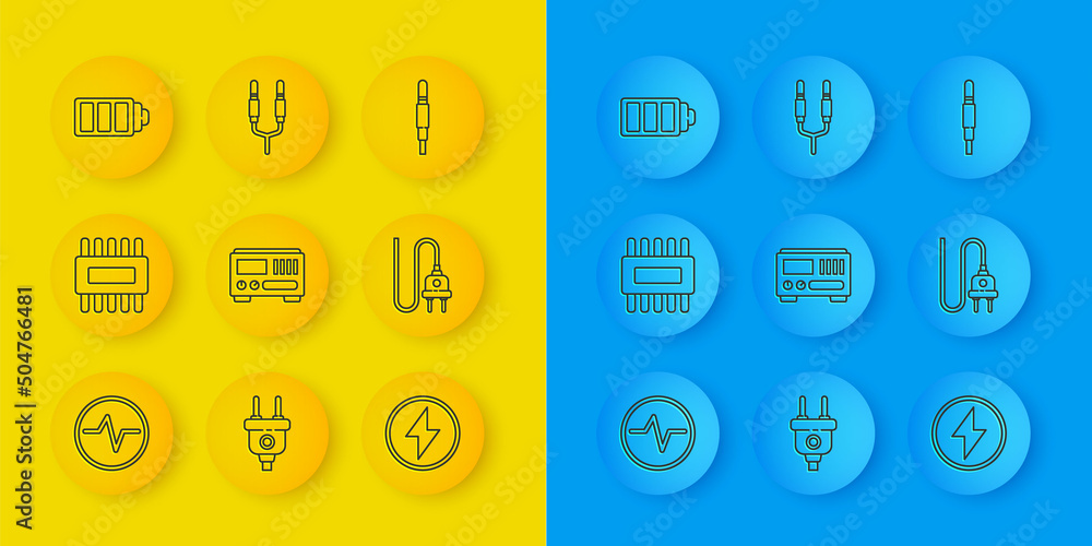Poster set line electric circuit scheme, processor with microcircuits cpu, electrical measuring instruments