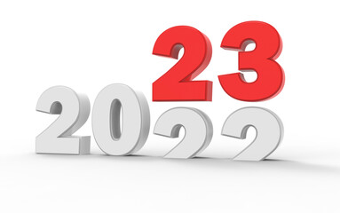 3d Illustration of happy new year 2023 in White and Red color