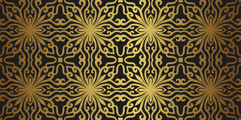 Fototapeta premium Vintage gold Seamless pattern with Baroque ornament. Luxury Vector background design for paper, cover, fabric, interior decor