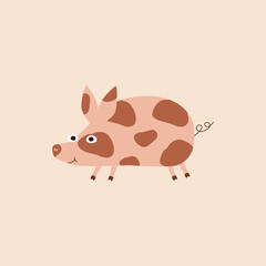 Adorable piggy hand drawn vector illustration. Funny isolated animal character for kids in flat style. 