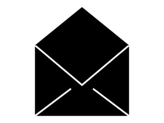 メールアイコン　開封　シルエット　白黒　イラスト