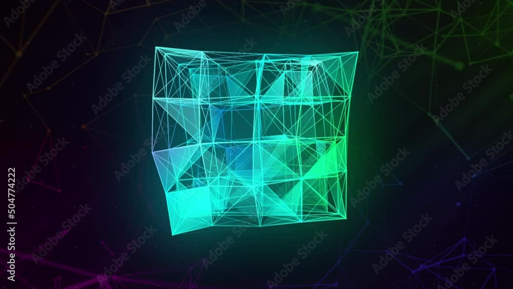 Poster dark background.motion.a beautiful transparent geometric figure made in animation on the background 