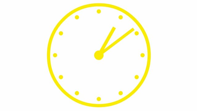 Animated Clock. Yellow Watch. Concept Of Time, Deadline. Looped Video. Vector Illustration Isolated On White Background.