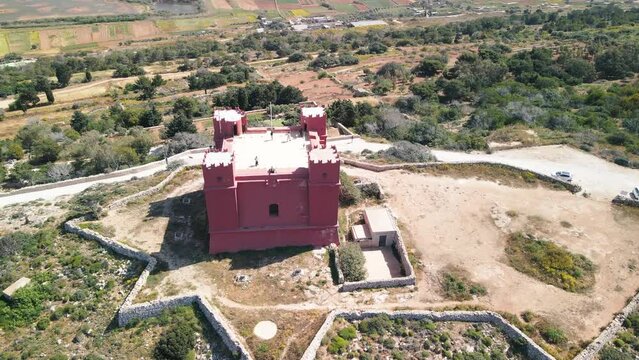 Aerial view of St Agatha Red Tower in Malta