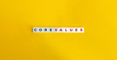 Core Values Concept and Banner.. Letter Tiles on Yellow Background. Minimal Aesthetics.