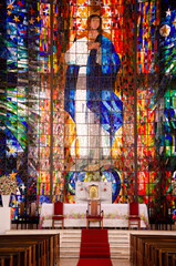 Fototapeta premium Catholic church stained glass with image of Jesus