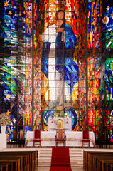 Fototapeta premium Catholic church stained glass with image of Jesus